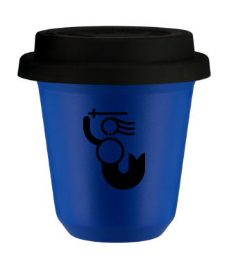 Tasse 150 ml BLEU "WARSZAWSKA SYRENKA (noir)", avec couvercle noir Tasse 150 ml BLEU "WARSZAWSKA SYRENKA (noir)", avec couvercle noir