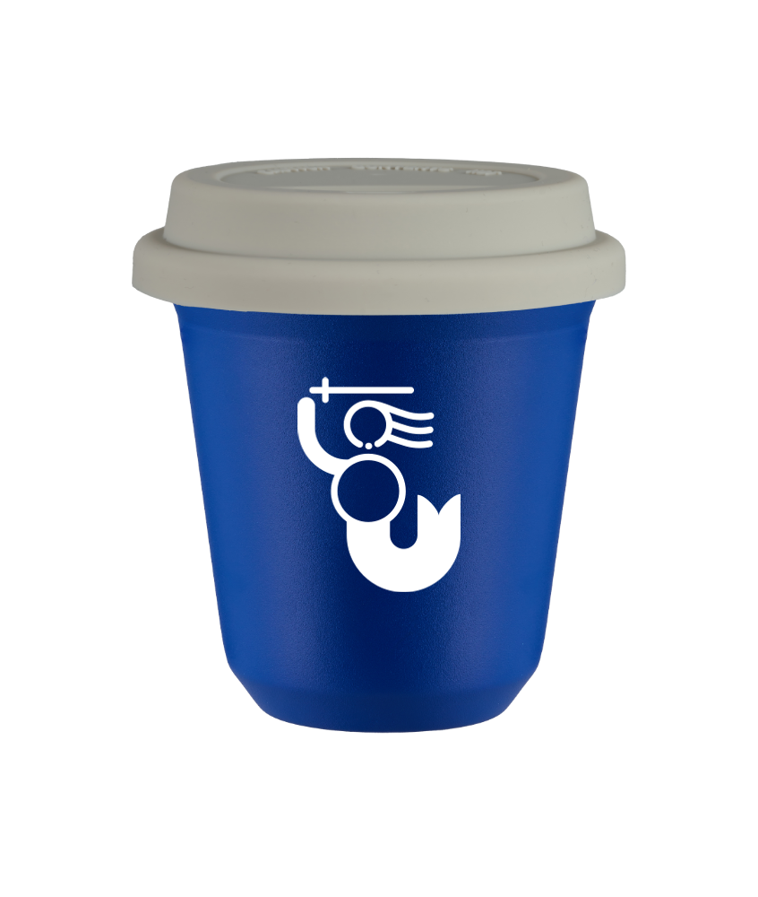 Tasse 150 ml BLEU "WARSZAWSKA SYRENKA (blanc)", avec couvercle blanc