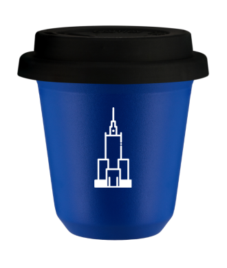 Tasse 150 ml BLEU "Pałac kultury i nauki (blanc)", avec couvercle noir Tasse 150 ml BLEU "Pałac kultury i nauki (blanc)", avec couvercle noir