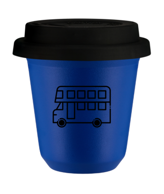 Tasse 150 ml BLEU "Bus", avec couvercle noir Tasse 150 ml BLEU "Bus", avec couvercle noir