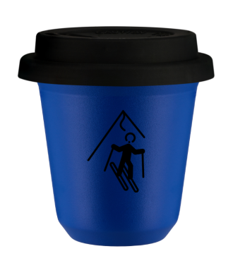Tasse 150 ml BLEU "Ski", avec couvercle noir Tasse 150 ml BLEU "Ski", avec couvercle noir