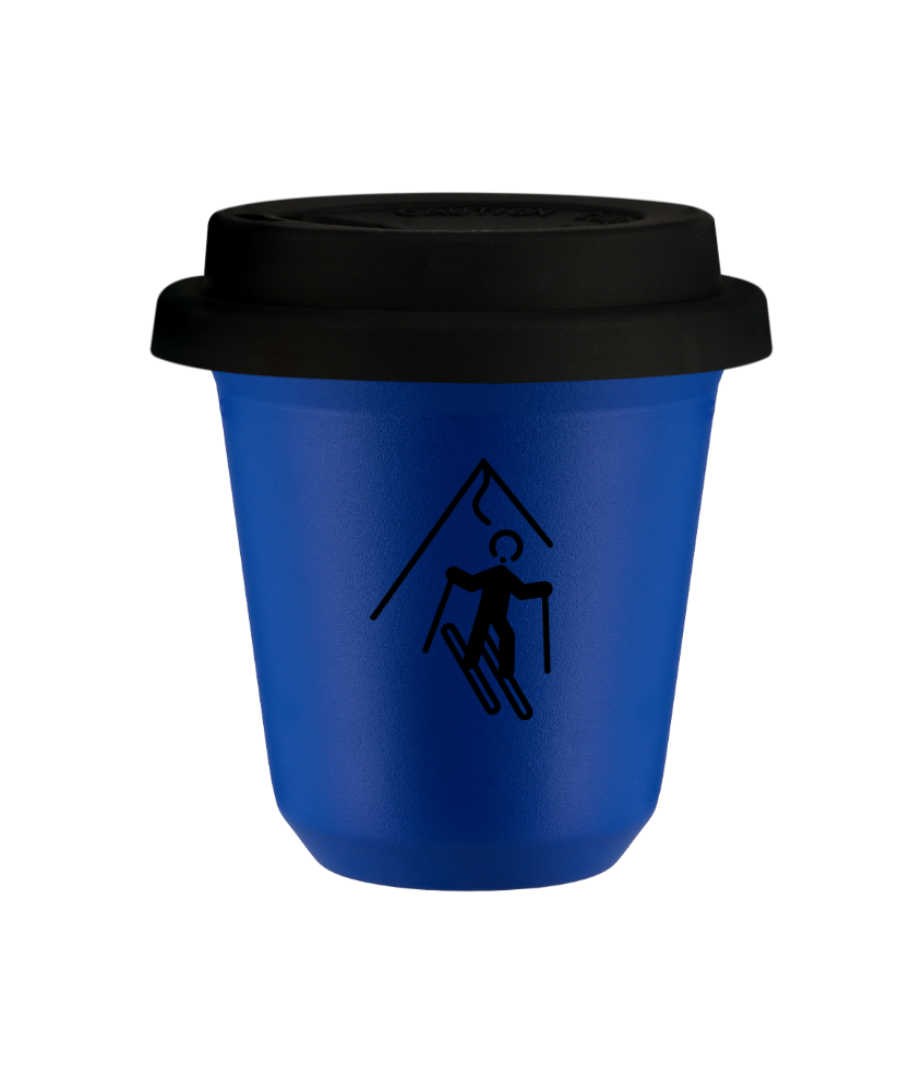 Tasse 150 ml BLEU "Ski (noir)", avec couvercle noir