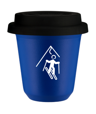 Tasse 150 ml BLEU "Ski (blanc)", avec couvercle noir Tasse 150 ml BLEU "Ski (blanc)", avec couvercle noir