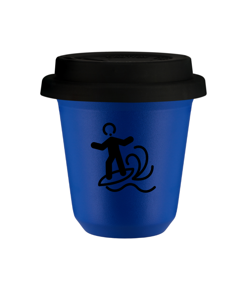 Tasse 150 ml BLEU "Planche à voile", avec couvercle noir Tasse 150 ml BLEU "Planche à voile", avec couvercle noir