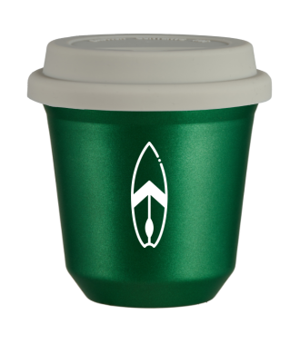 Tasse 80 ml VERT MÉTALLIQUE "Planche (blanc)", avec couvercle blanc Tasse 80 ml VERT MÉTALLIQUE "Planche (blanc)", avec couvercle blanc