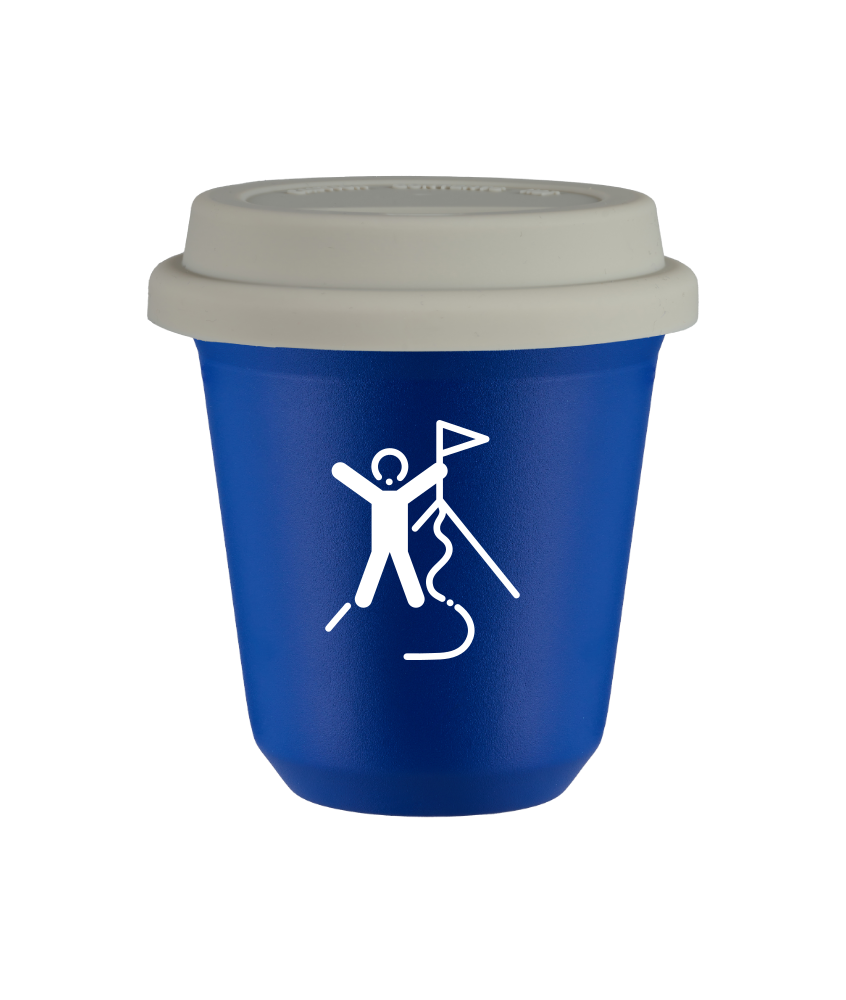 Tasse 150 ml BLEU "Escalade 1 (blanc)", avec couvercle blanc Tasse 150 ml BLEU "Escalade 1 (blanc)", avec couvercle blanc