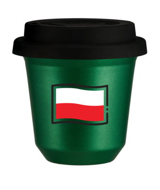 Tasse 80 ml VERT MÉTALLIQUE "Drapeau polonais", avec couvercle noir Tasse 80 ml VERT MÉTALLIQUE "Drapeau polonais", avec couvercle noir