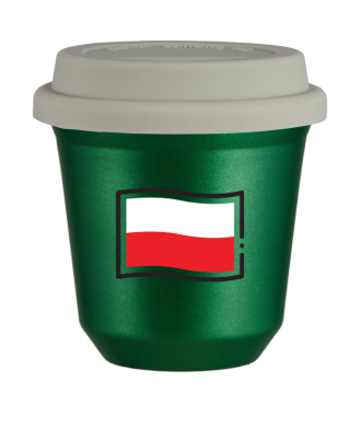 Tasse 80 ml VERT MÉTALLIQUE "Drapeau polonais", avec couvercle blanc Tasse 80 ml VERT MÉTALLIQUE "Drapeau polonais", avec couvercle blanc