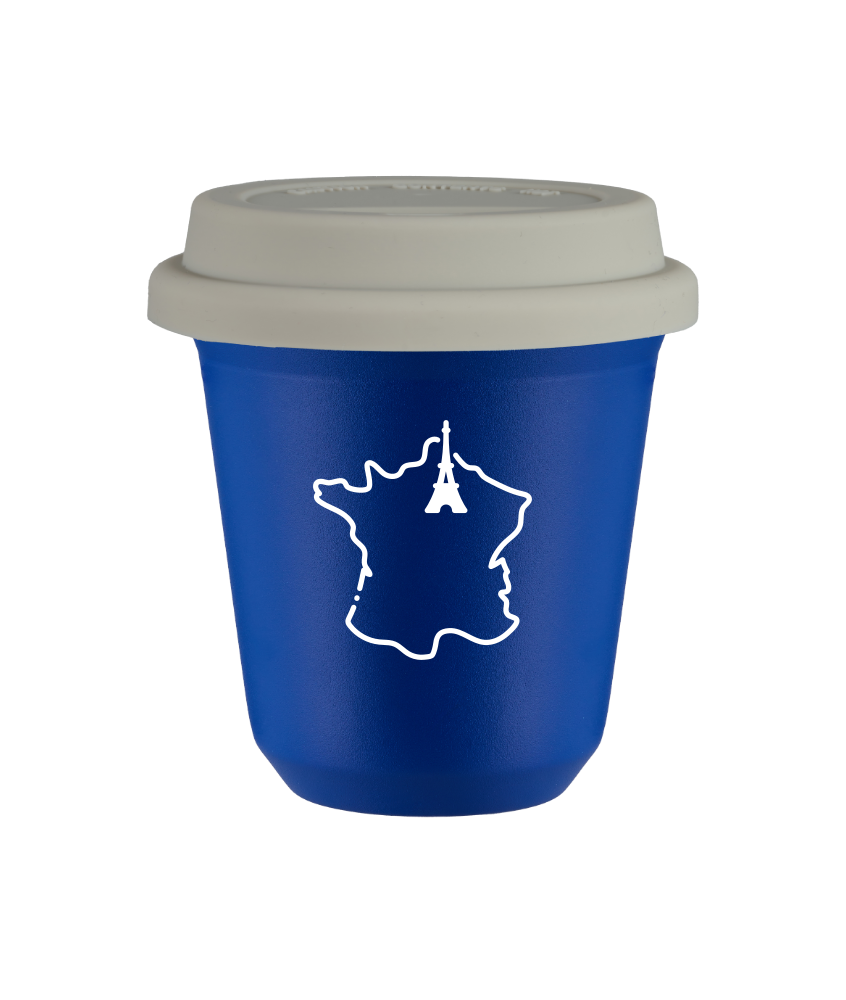 Tasse 150 ml BLEU "France (blanc)", avec couvercle blanc Tasse 150 ml BLEU "France (blanc)", avec couvercle blanc
