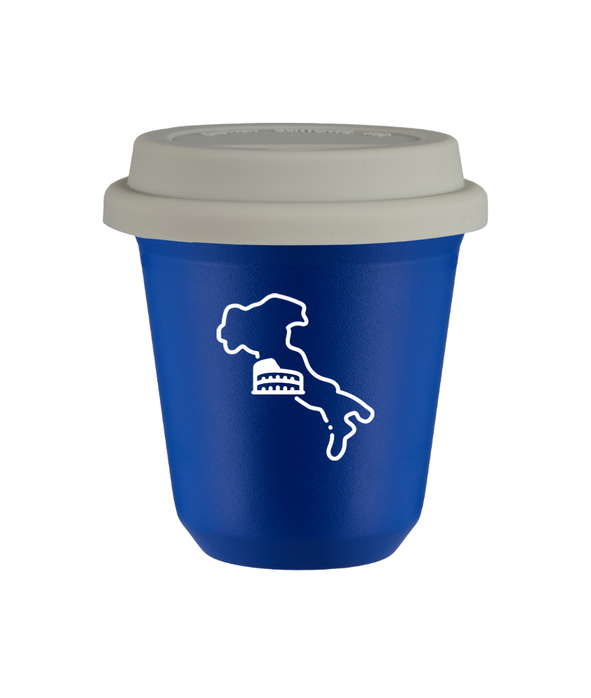Tasse 150 ml BLEU "Italie (blanc)", avec couvercle blanc Tasse 150 ml BLEU "Italie (blanc)", avec couvercle blanc