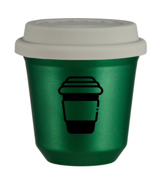 Tasse 80 ml VERT MÉTALLIQUE, avec couvercle blanc Tasse 80 ml VERT MÉTALLIQUE, avec couvercle blanc