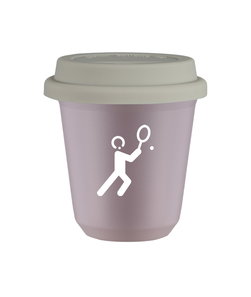 Tasse 150 ml LAVANDE "Tennis 1 (blanc)", avec couvercle blanc Tasse 150 ml LAVANDE "Tennis 1 (blanc)", avec couvercle blanc