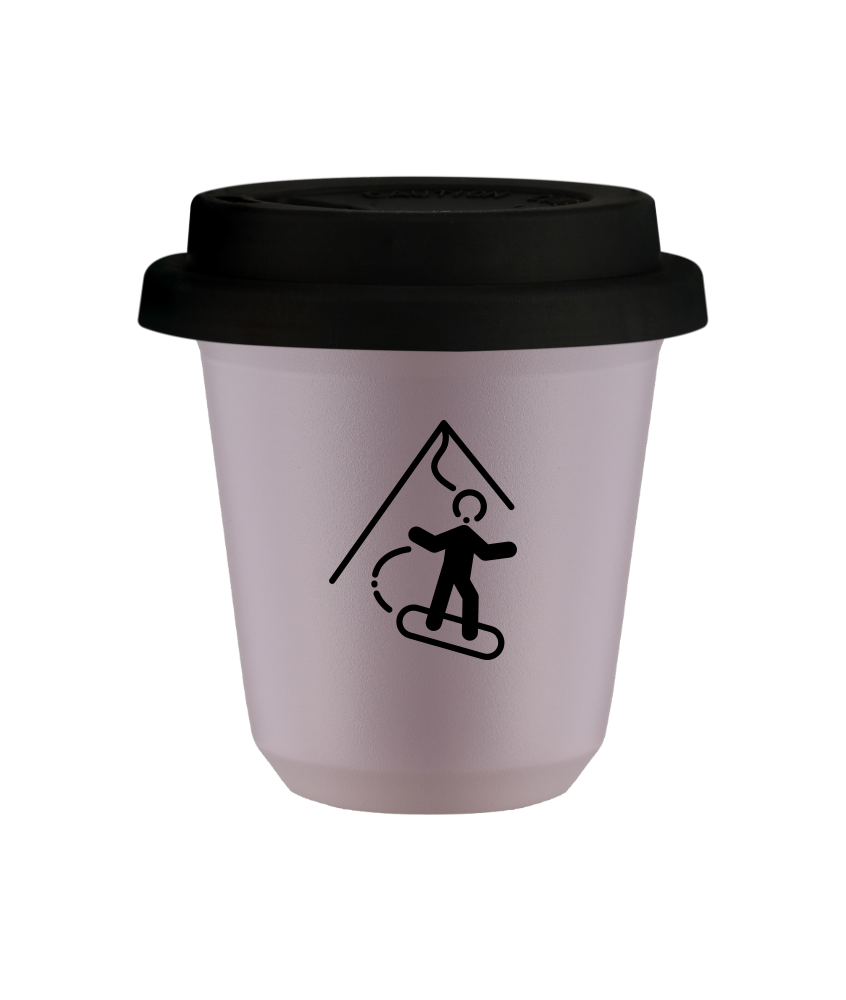 Tasse 150 ml LAVANDE "Snowboard", avec couvercle noir