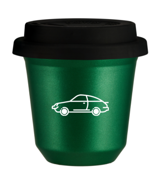 Tasse 80 ml VERT MÉTALLIQUE "Voiture (blanc)", avec couvercle noir Tasse 80 ml VERT MÉTALLIQUE "Voiture (blanc)", avec couvercle noir