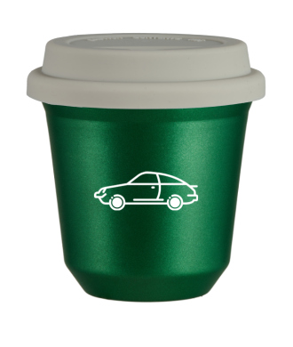 Tasse 80 ml VERT MÉTALLIQUE "Voiture (blanc)", avec couvercle blanc Tasse 80 ml VERT MÉTALLIQUE "Voiture (blanc)", avec couvercle blanc