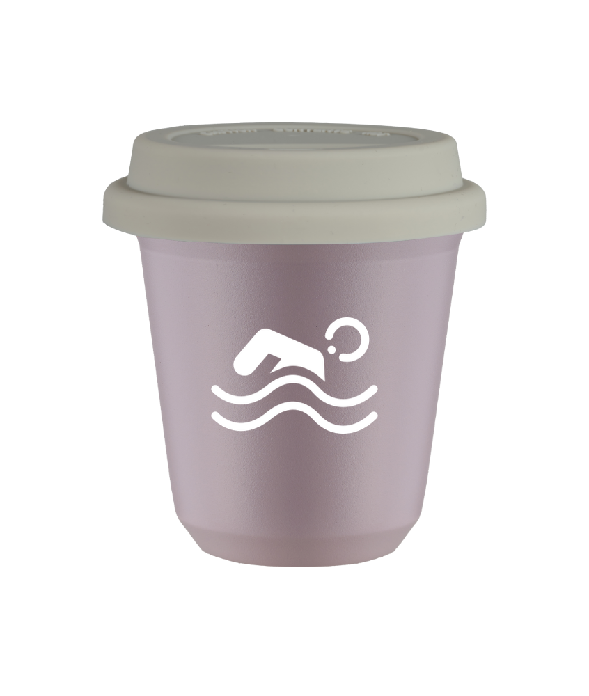 Tasse 150 ml LAVANDE "Natation (blanc)", avec couvercle blanc Tasse 150 ml LAVANDE "Natation (blanc)", avec couvercle blanc