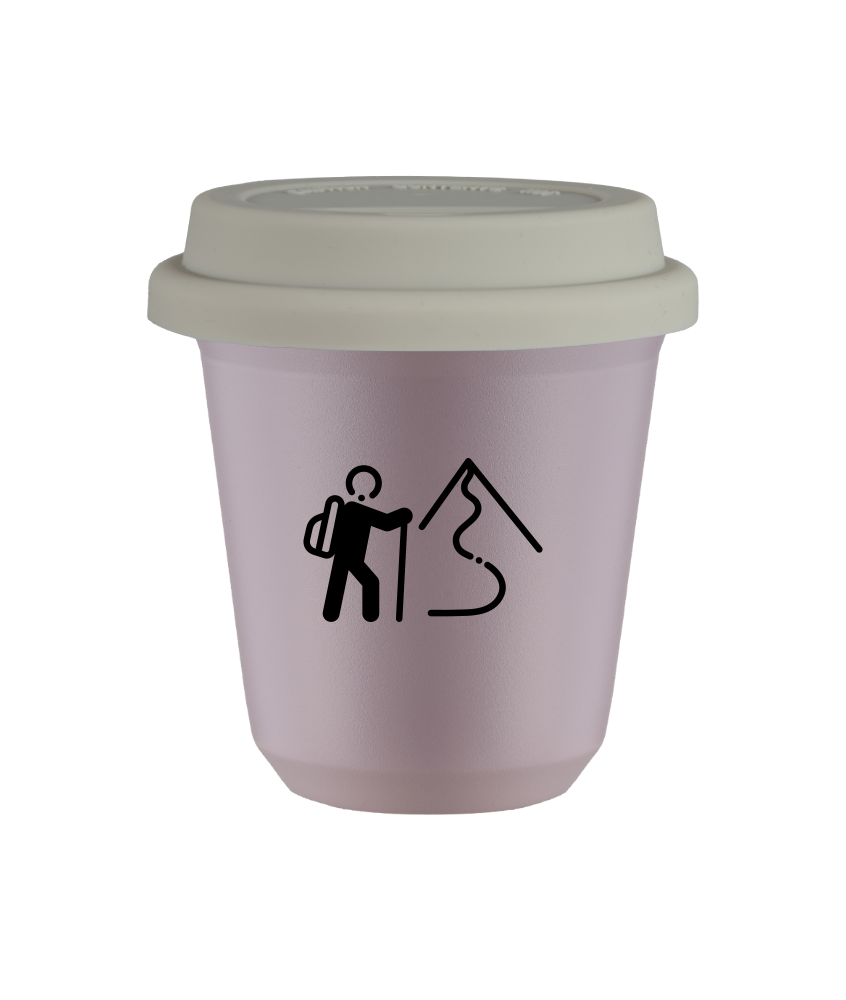 Tasse 150 ml LAVANDE "Escalade 2 (noir)", avec couvercle blanc Tasse 150 ml LAVANDE "Escalade 2 (noir)", avec couvercle blanc