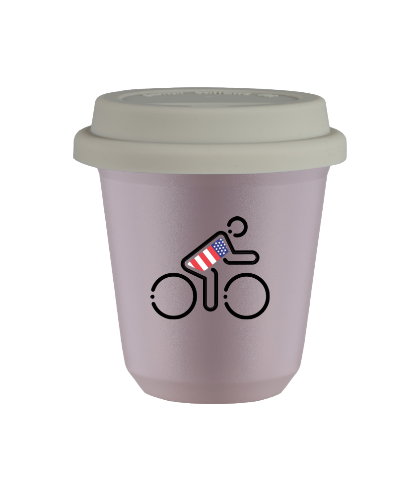 Tasse 150 ml LAVANDE "Cycliste aux couleurs britanniques", avec couvercle blanc