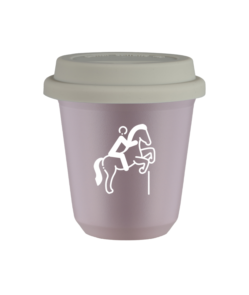 Tasse 150 ml LAVANDE "Équitation 1 (blanc)", avec couvercle blanc Tasse 150 ml LAVANDE "Équitation 1 (blanc)", avec couvercle blanc