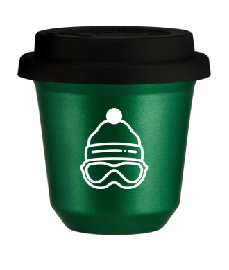 Tasse 80 ml VERT MÉTALLIQUE "Casquette (blanc)", avec couvercle noir Tasse 80 ml VERT MÉTALLIQUE "Casquette (blanc)", avec couvercle noir