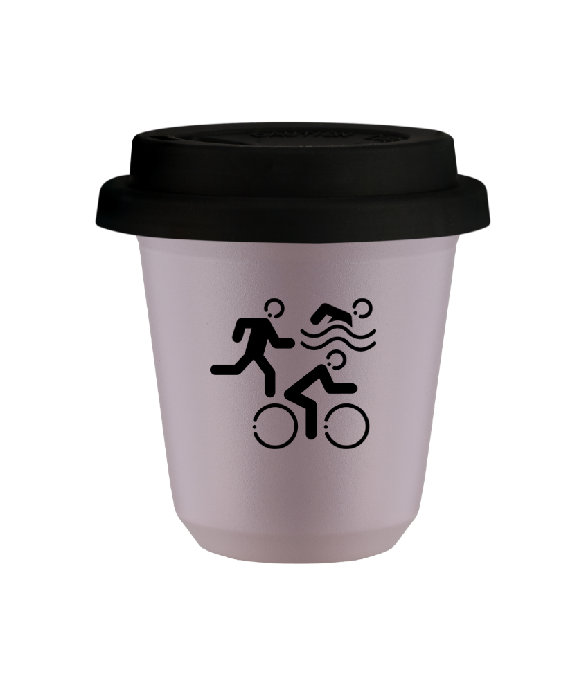 Tasse 150 ml LAVANDE "Sports (noir)", avec couvercle noir