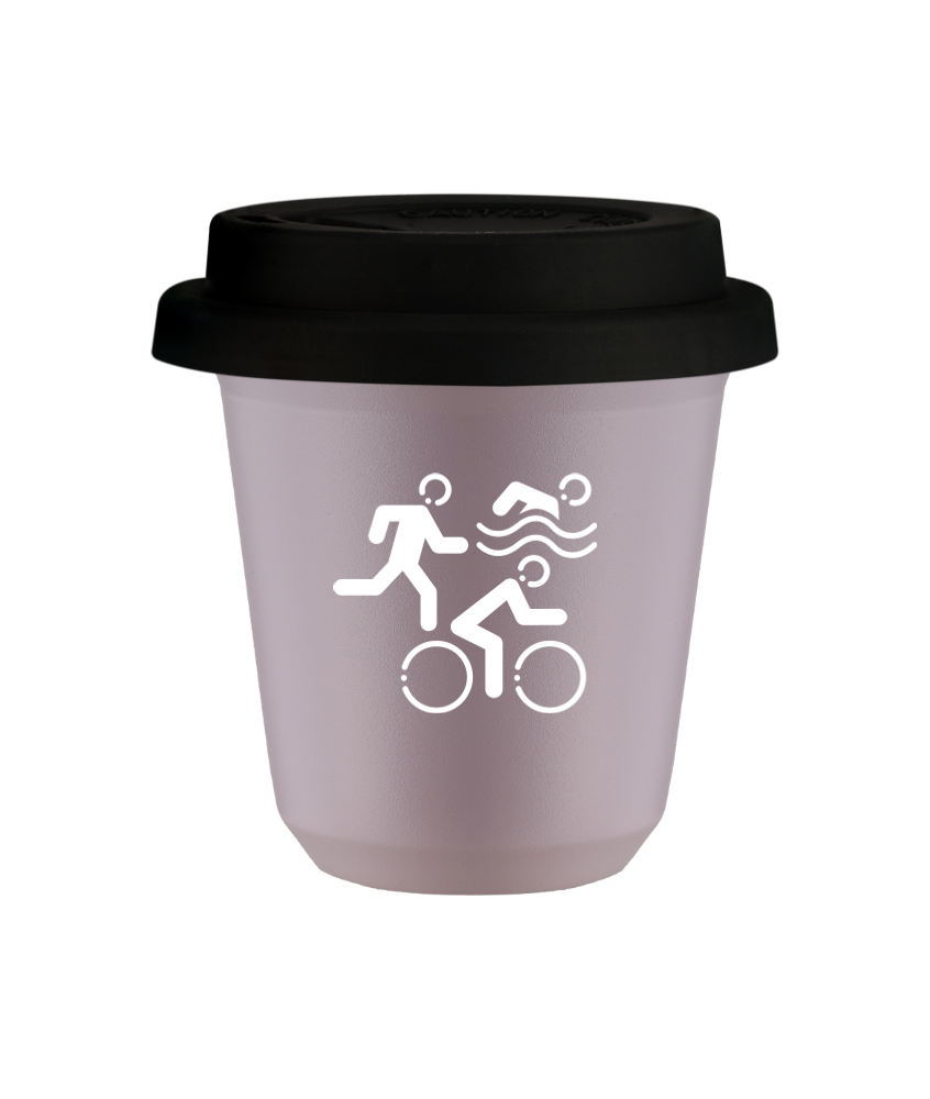 Tasse 150 ml LAVANDE "Sports (blanc)", avec couvercle noir Tasse 150 ml LAVANDE "Sports (blanc)", avec couvercle noir