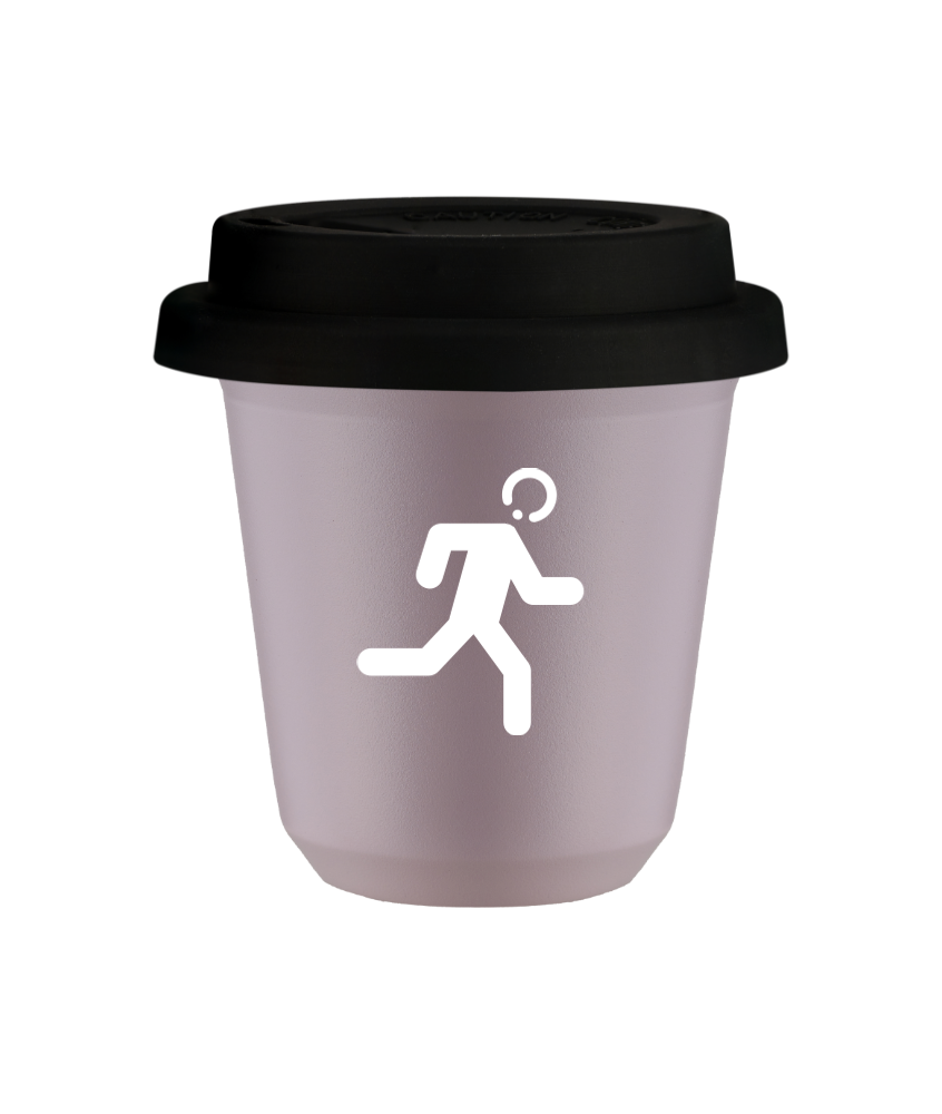 Tasse 150 ml LAVANDE "Coureur (blanc)", avec couvercle noir Tasse 150 ml LAVANDE "Coureur (blanc)", avec couvercle noir
