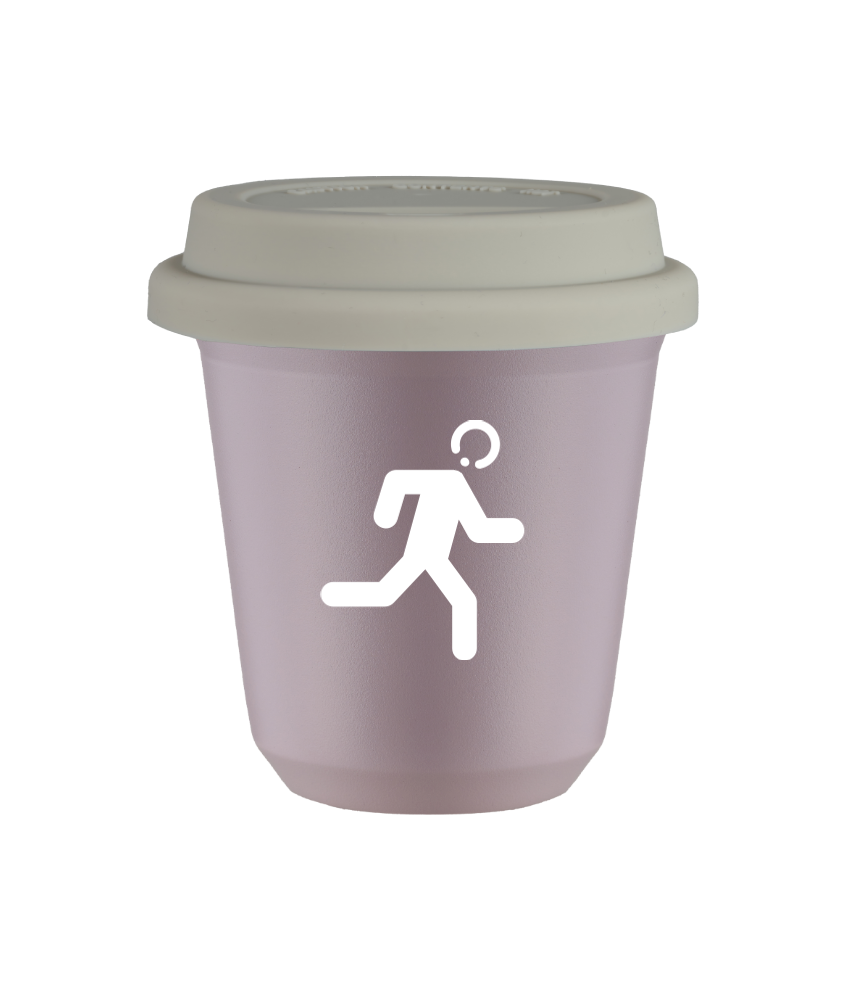 Tasse 150 ml LAVANDE "Coureur (blanc)", avec couvercle blanc