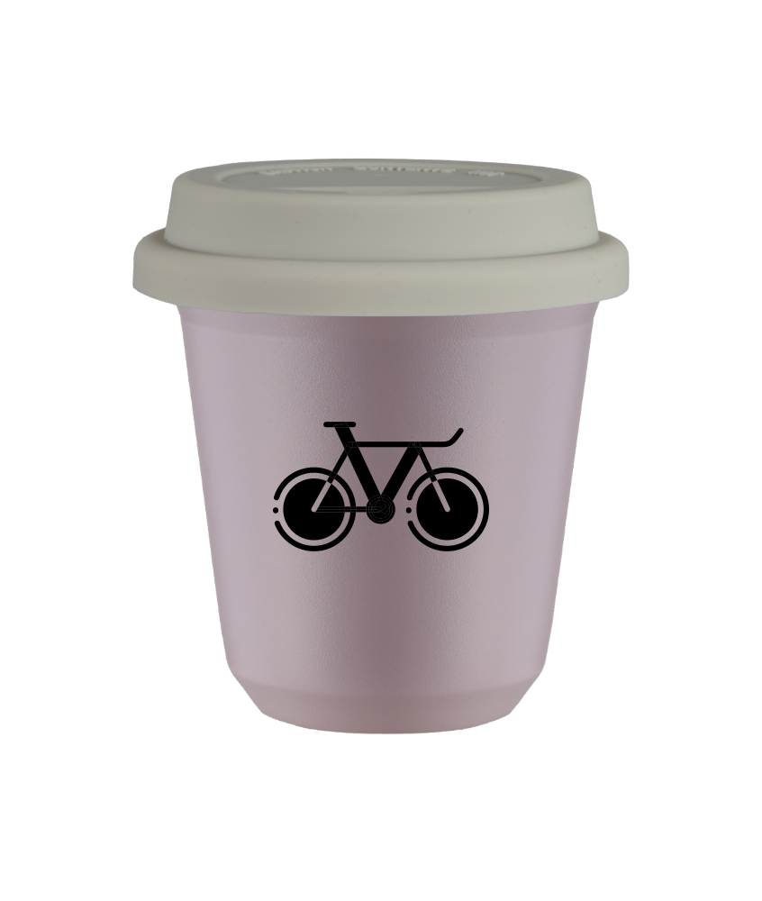 Tasse 150 ml LAVANDE "Vélo 1", avec couvercle blanc Tasse 150 ml LAVANDE "Vélo 1", avec couvercle blanc