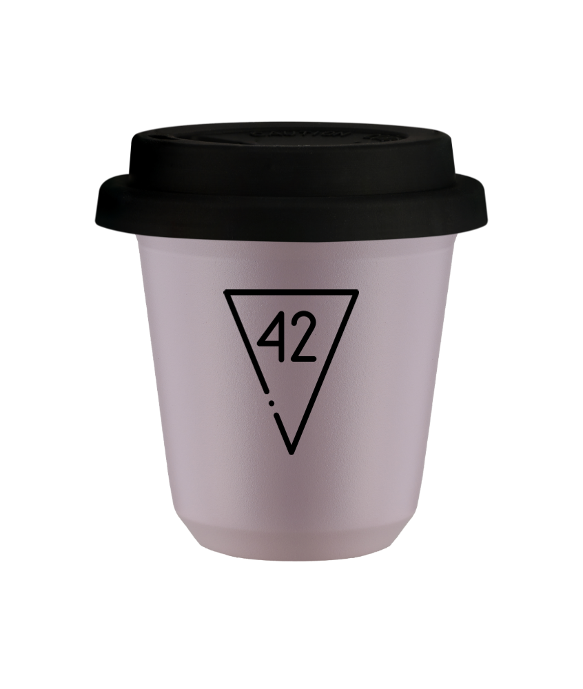 Tasse 150 ml LAVANDE "42", avec couvercle noir