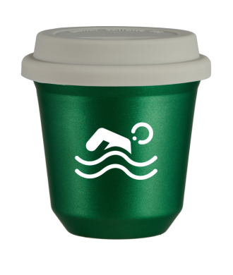 Tasse 80 ml VERT MÉTALLIQUE "Natation (blanc)", avec couvercle blanc Tasse 80 ml VERT MÉTALLIQUE "Natation (blanc)", avec couvercle blanc