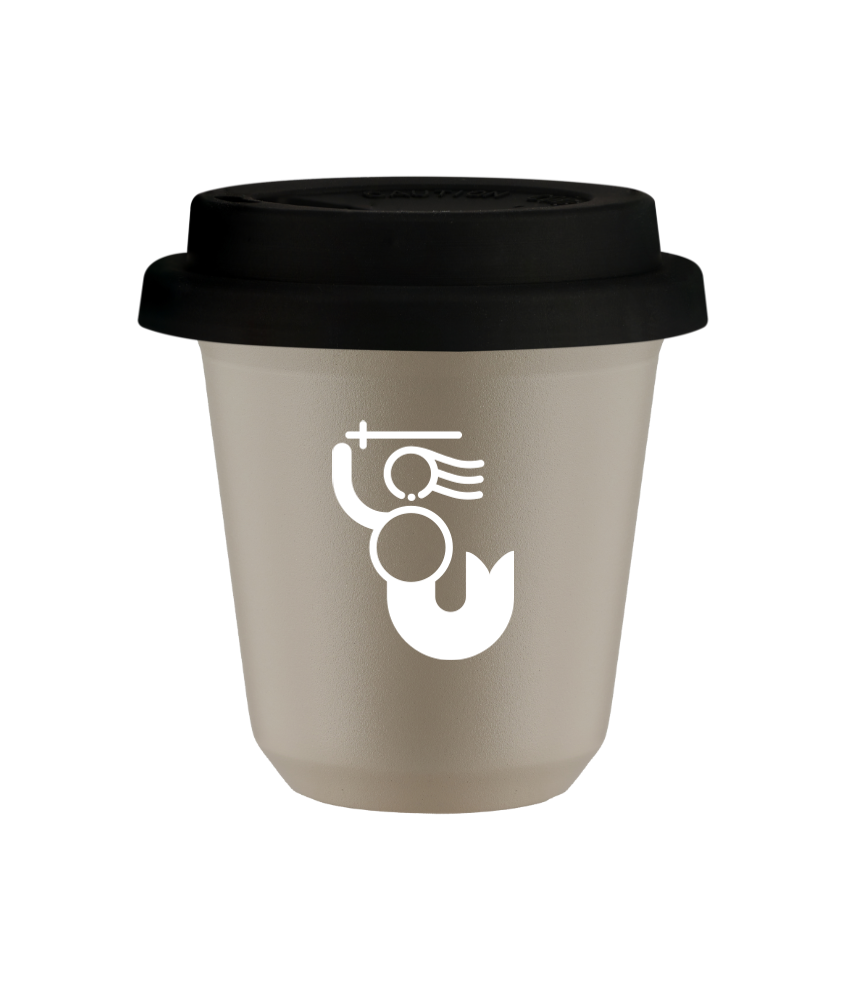 Tasse 150 ml BEIGE "WARSZAWSKA SYRENKA (blanc)", avec couvercle noir