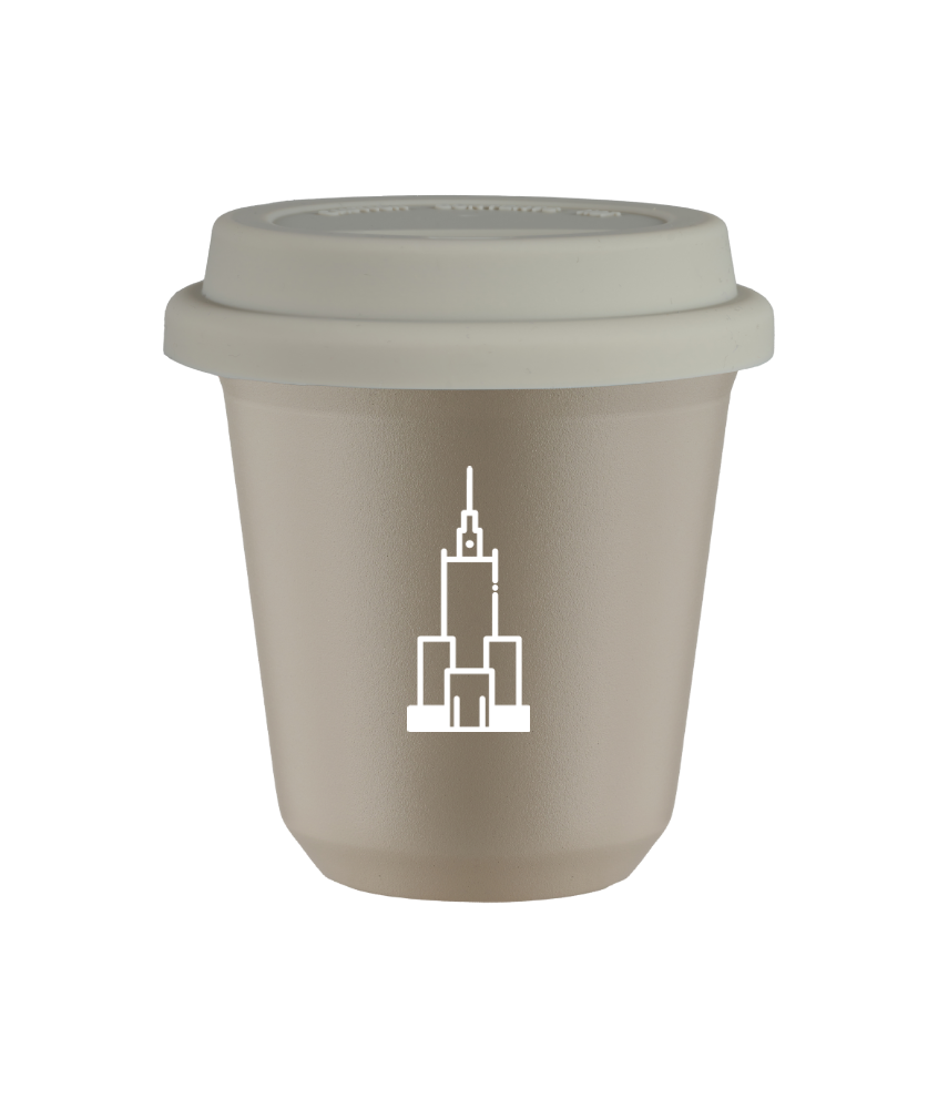 Tasse 150 ml BEIGE "Pałac kultury i nauki (blanc)", avec couvercle blanc Tasse 150 ml BEIGE "Pałac kultury i nauki (blanc)", avec couvercle blanc