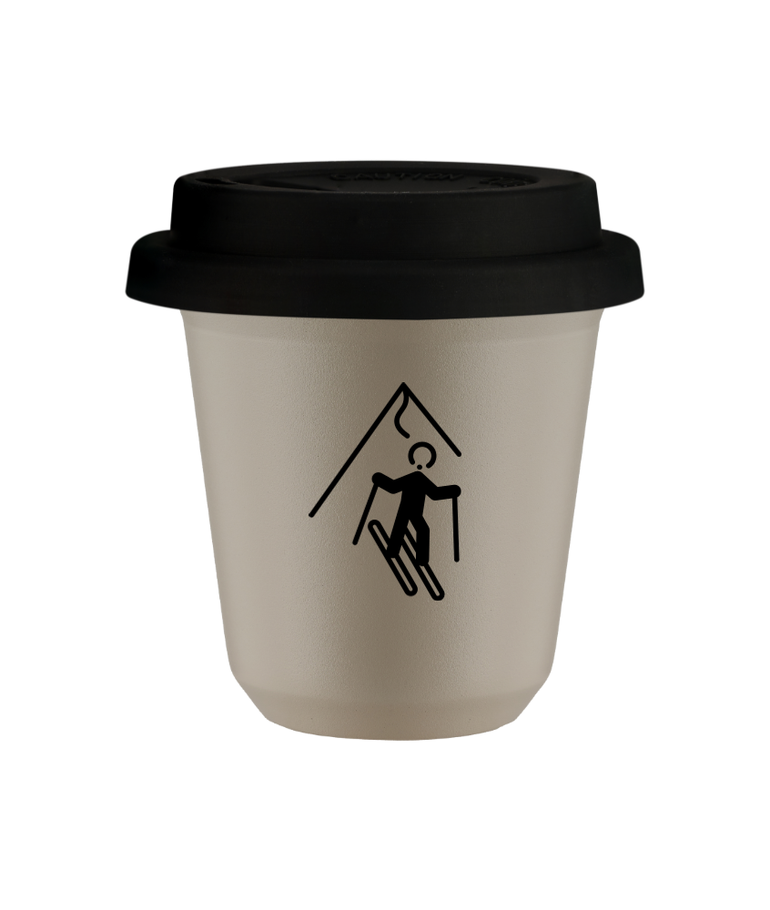 Tasse 150 ml BEIGE "Ski", avec couvercle noir