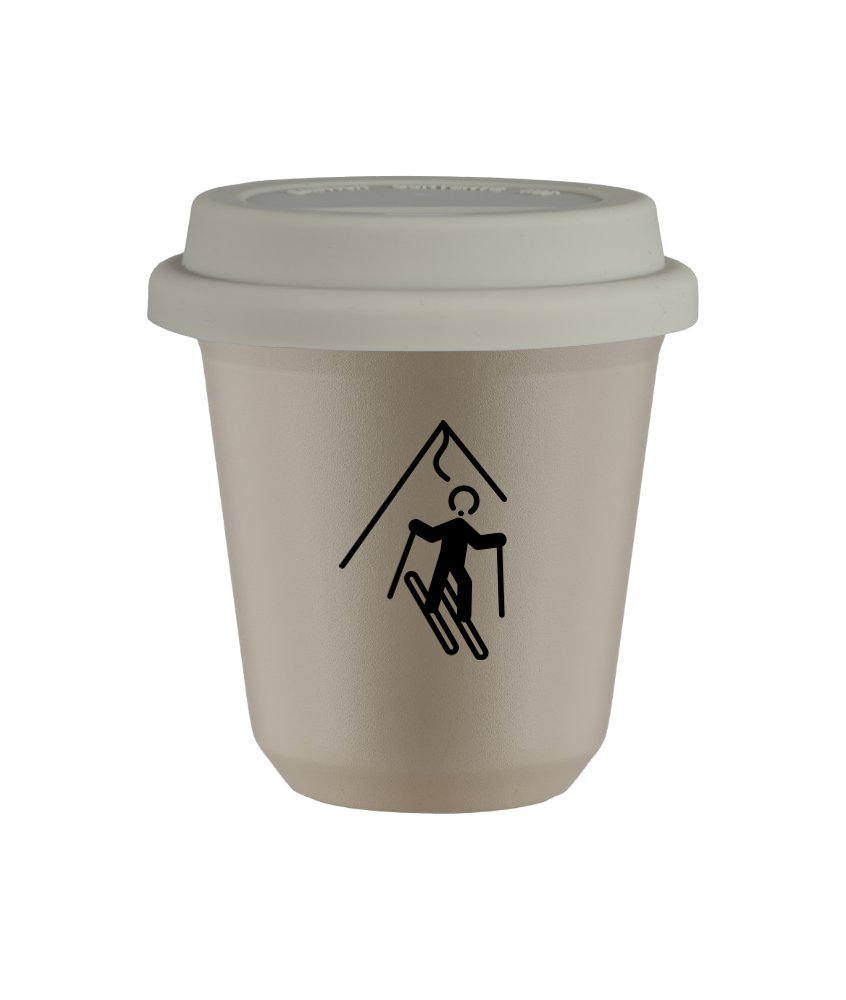 Tasse 150 ml BEIGE "Ski (noir)", avec couvercle blanc Tasse 150 ml BEIGE "Ski (noir)", avec couvercle blanc