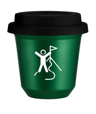 Tasse 80 ml VERT MÉTALLIQUE "Escalade 1 (blanc)", avec couvercle noir Tasse 80 ml VERT MÉTALLIQUE "Escalade 1 (blanc)", avec couvercle noir