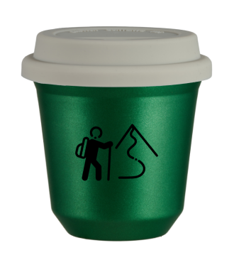 Tasse 80 ml VERT MÉTALLIQUE "Escalade 2", avec couvercle blanc Tasse 80 ml VERT MÉTALLIQUE "Escalade 2", avec couvercle blanc