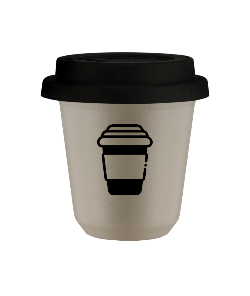 Tasse 150 ml BEIGE, avec couvercle noir
