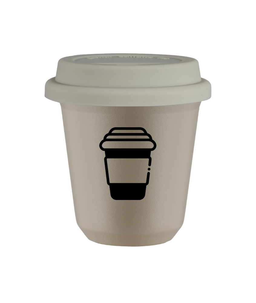 Tasse 150 ml BEIGE, avec couvercle blanc Tasse 150 ml BEIGE, avec couvercle blanc