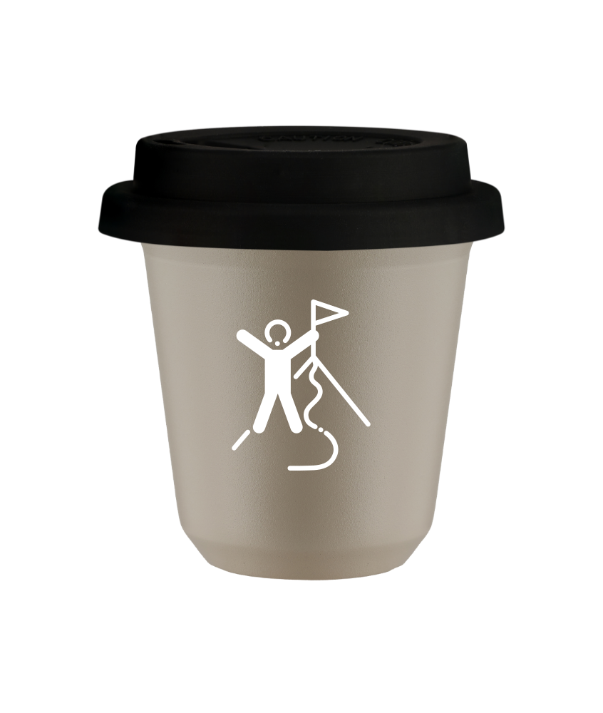 Tasse 150 ml BEIGE "Escalade 1 (blanc)", avec couvercle noir Tasse 150 ml BEIGE "Escalade 1 (blanc)", avec couvercle noir