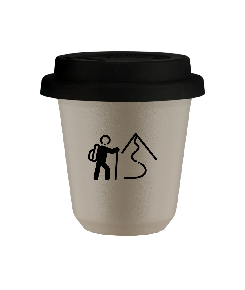 Tasse 150 ml BEIGE "Escalade 2", avec couvercle noir Tasse 150 ml BEIGE "Escalade 2", avec couvercle noir