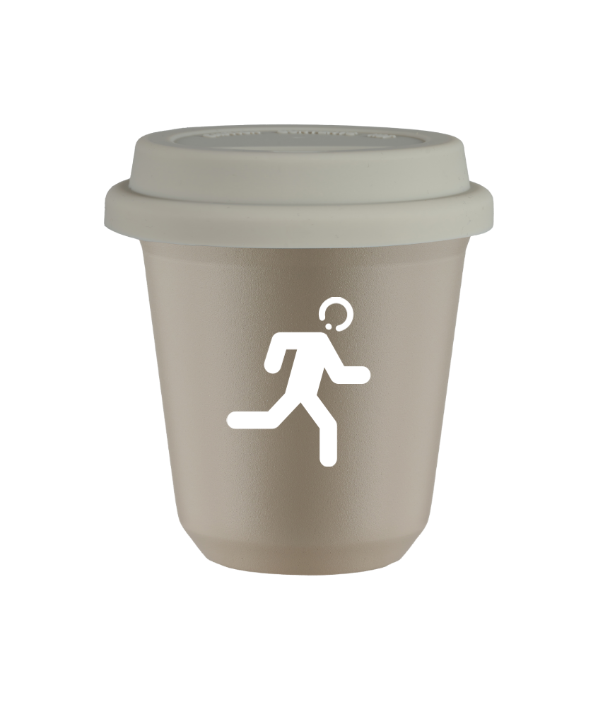Tasse 150 ml BEIGE "Coureur (blanc)", avec couvercle blanc Tasse 150 ml BEIGE "Coureur (blanc)", avec couvercle blanc