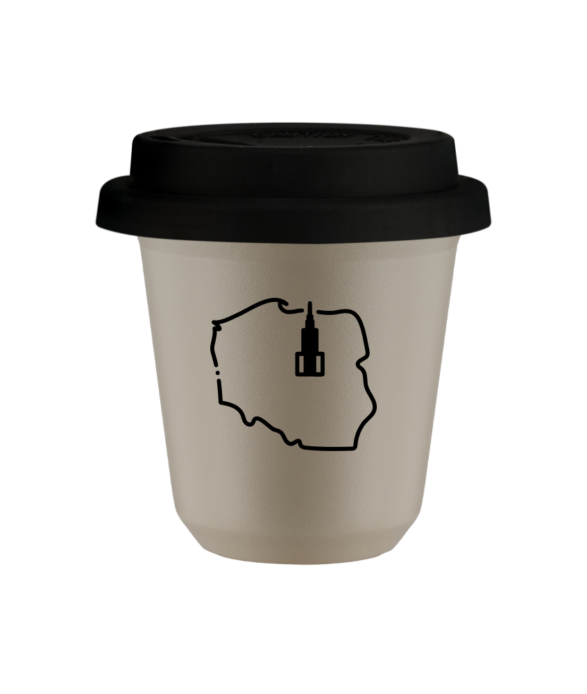 Tasse 150 ml BEIGE "Pologne (noir)", avec couvercle noir