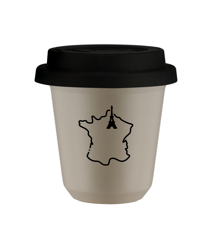 Tasse 150 ml BEIGE "France", avec couvercle noir