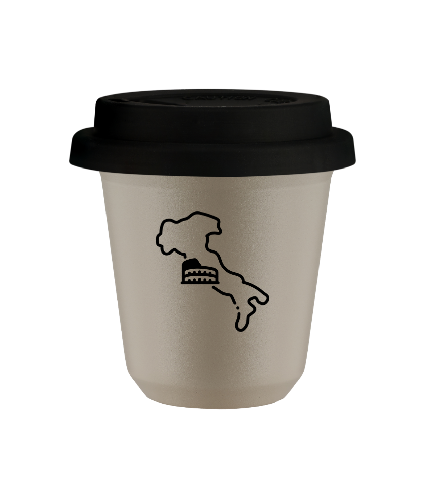 Tasse 150 ml BEIGE "Italie (noir)", avec couvercle noir