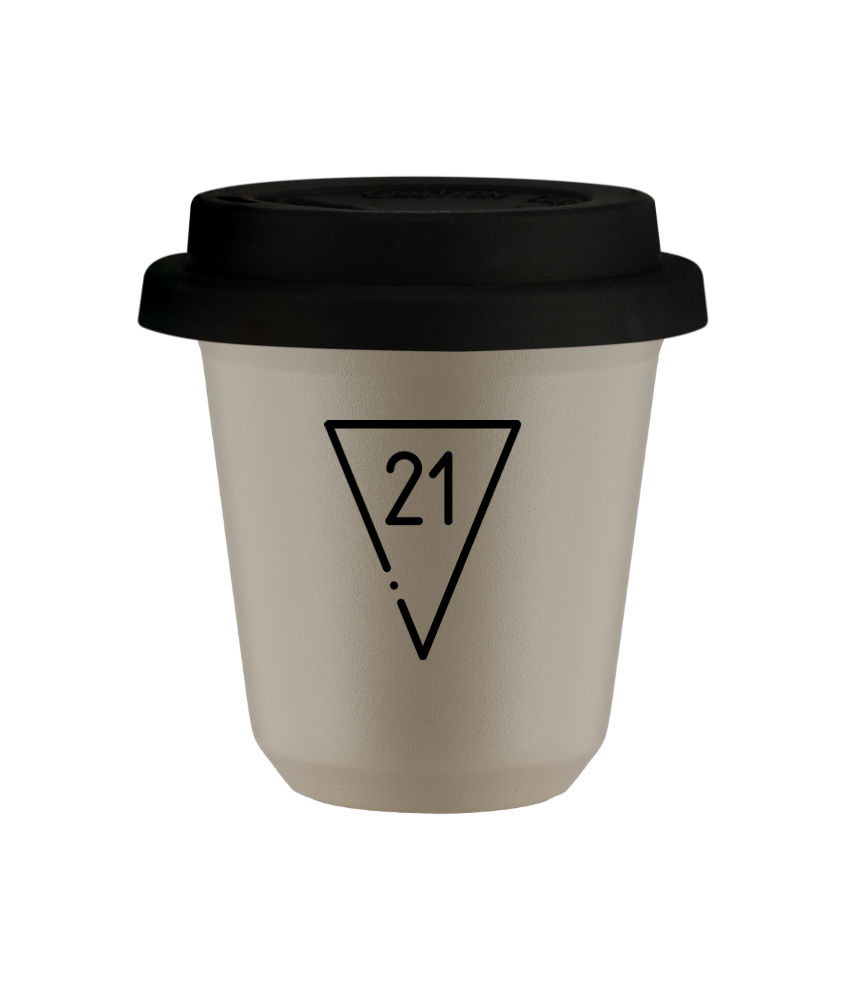 Tasse 150 ml BEIGE "21", avec couvercle noir Tasse 150 ml BEIGE "21", avec couvercle noir