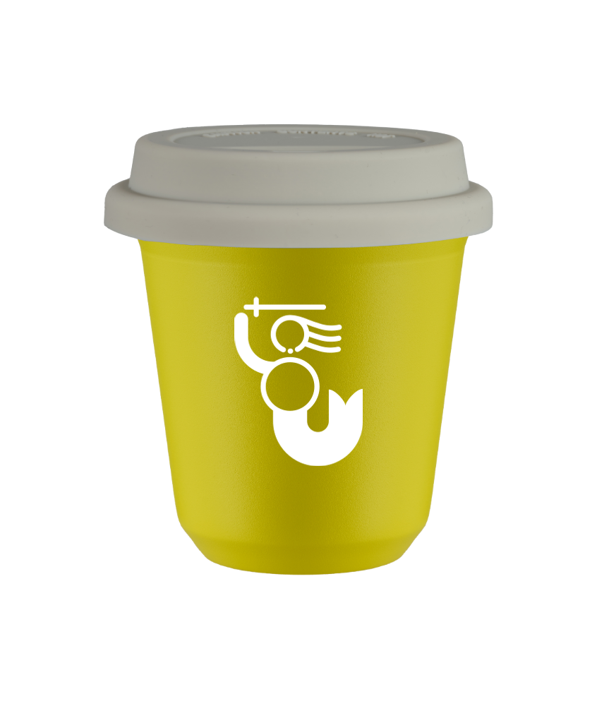 Tasse 150 ml JAUNE "WARSZAWSKA SYRENKA (blanc)", avec couvercle blanc Tasse 150 ml JAUNE "WARSZAWSKA SYRENKA (blanc)", avec couvercle blanc