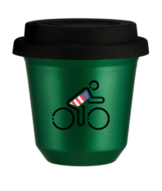 Tasse 80 ml VERT MÉTALLIQUE "Cycliste aux couleurs britanniques (noir)", avec couvercle noir Tasse 80 ml VERT MÉTALLIQUE "Cycliste aux couleurs britanniques (noir)", avec couvercle noir