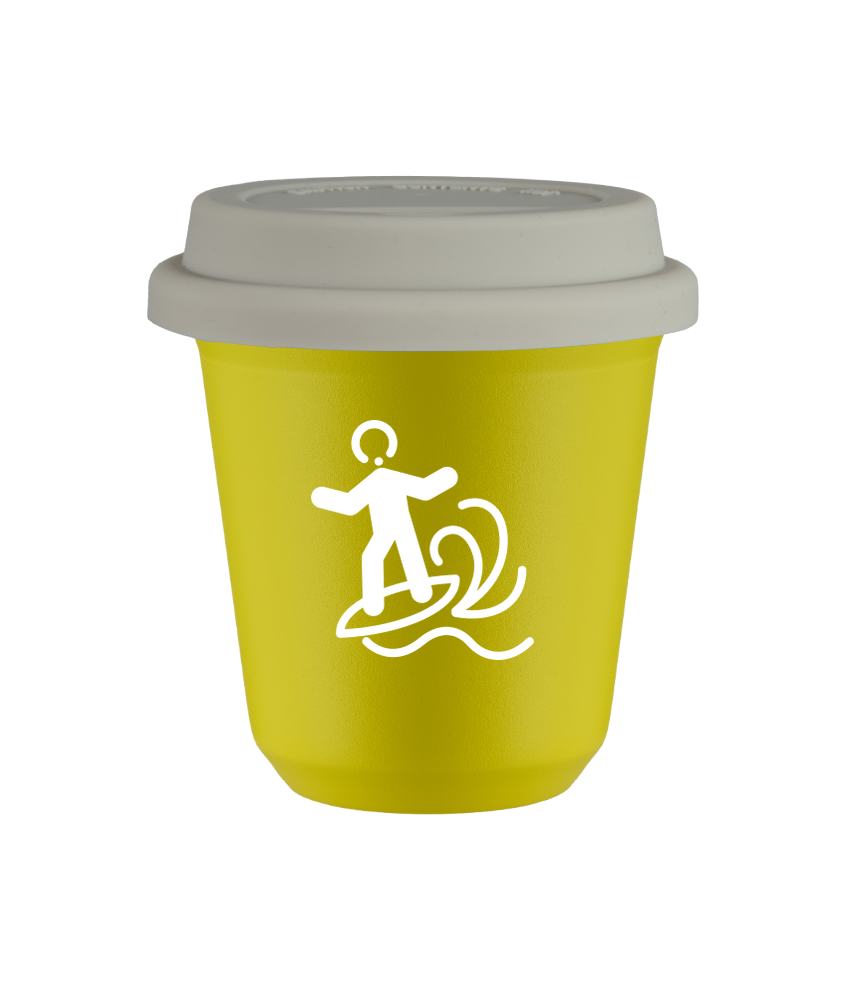 Tasse 150 ml JAUNE "Planche à voile (blanc)", avec couvercle blanc Tasse 150 ml JAUNE "Planche à voile (blanc)", avec couvercle blanc