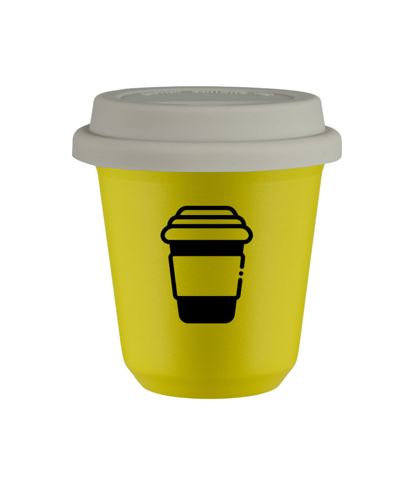 Tasse 150 ml JAUNE, avec couvercle blanc Tasse 150 ml JAUNE, avec couvercle blanc